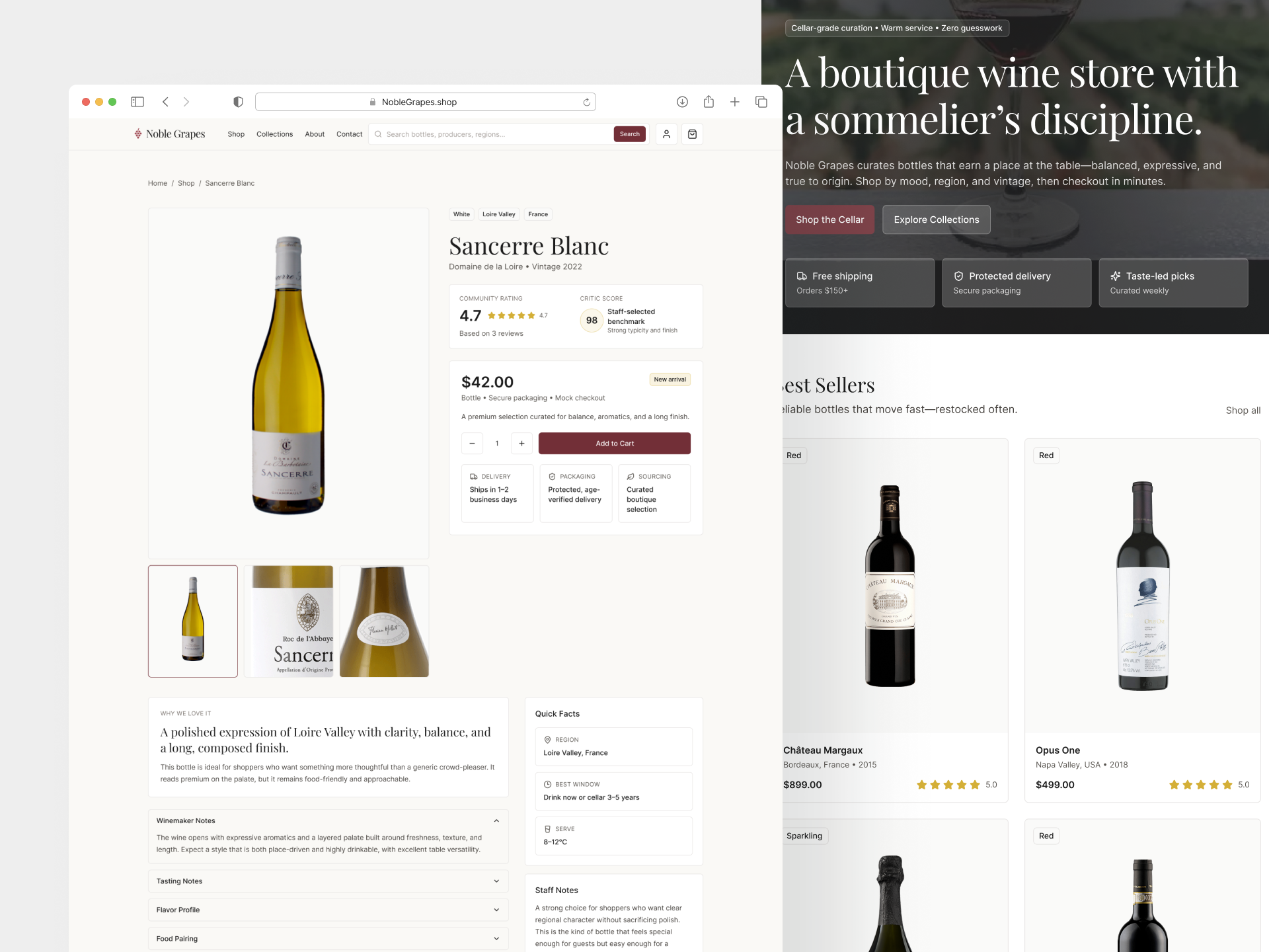 Noble Grapes - Online Store Design