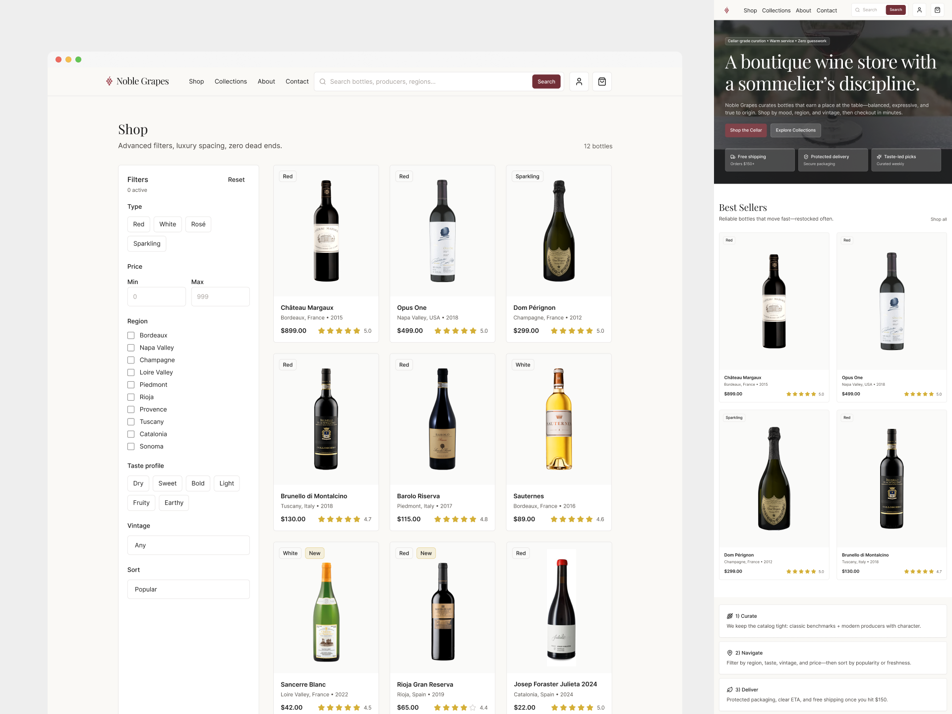 Noble Grapes - Online Store Design