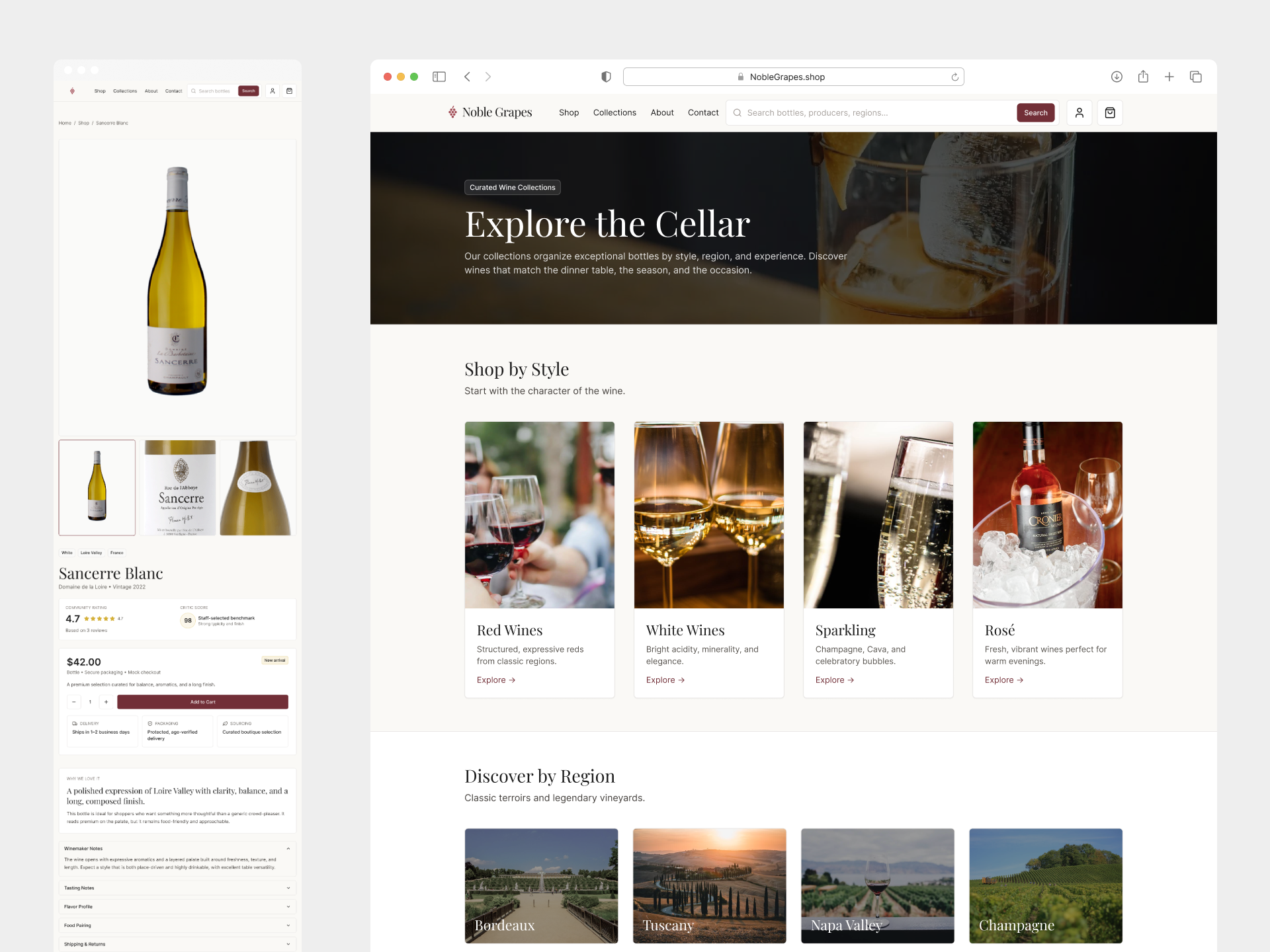 Noble Grapes - Online Store Design